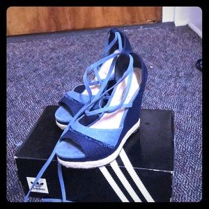 Lace up Jean wedge sandals